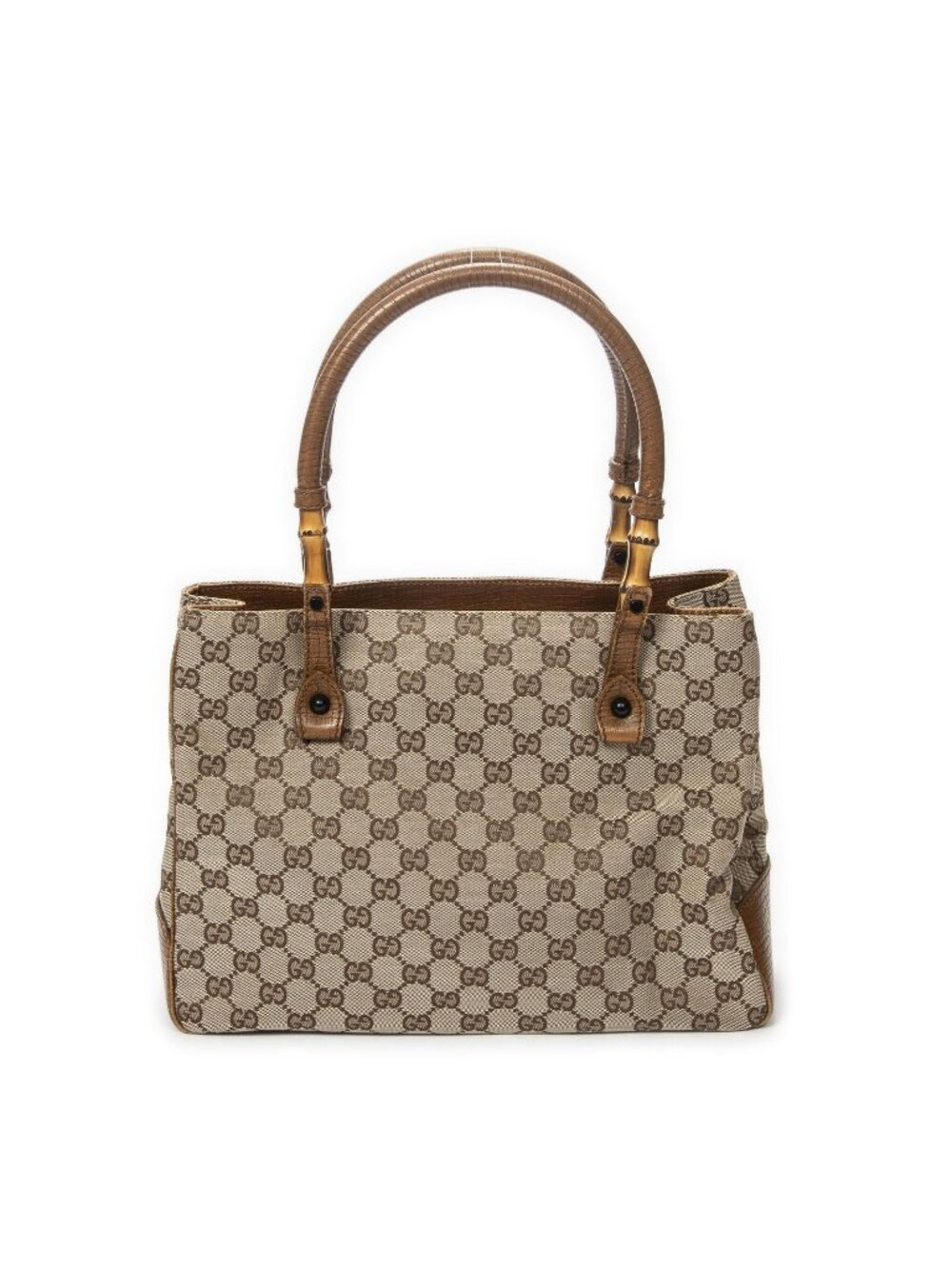Gucci Large Square Bamboo Tote Bag Tan Beige GG Canvas